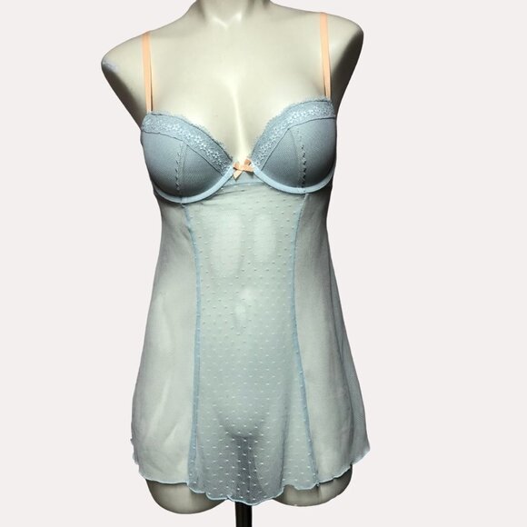 BABY Blue Mesh & Peach Baby Doll Chemise Size Small - Picture 1 of 10